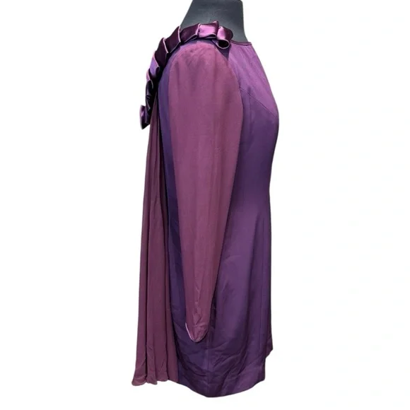Bellissima Couture Plum Chiffon Bow Back Babydoll Dress Couture Size 12 Fits 6/8 - Picture 3 of 6